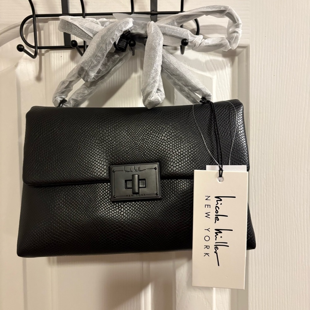 Nicole Miller Reptile Print Black Crossbody Handbag Purse Chain Strap NWT $60